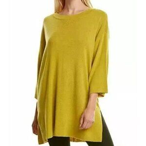 Eileen Fisher Organic Linen Jersey Bateau Neck Tunic Top Size L Yellow NEW $138